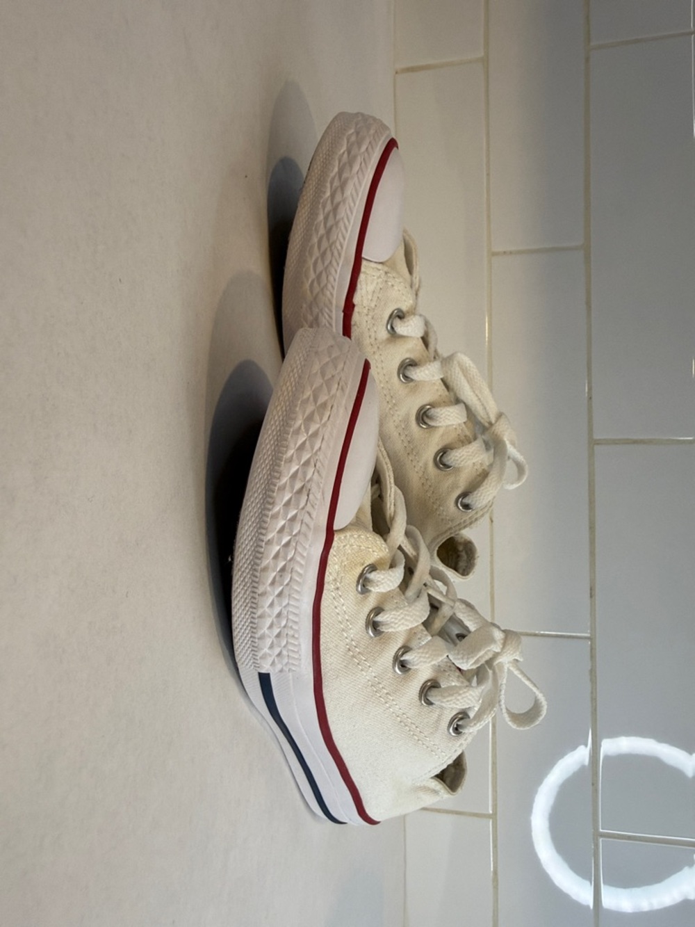 Converse Kids Cream High-Top Sneakers with Red & Blue Stripe